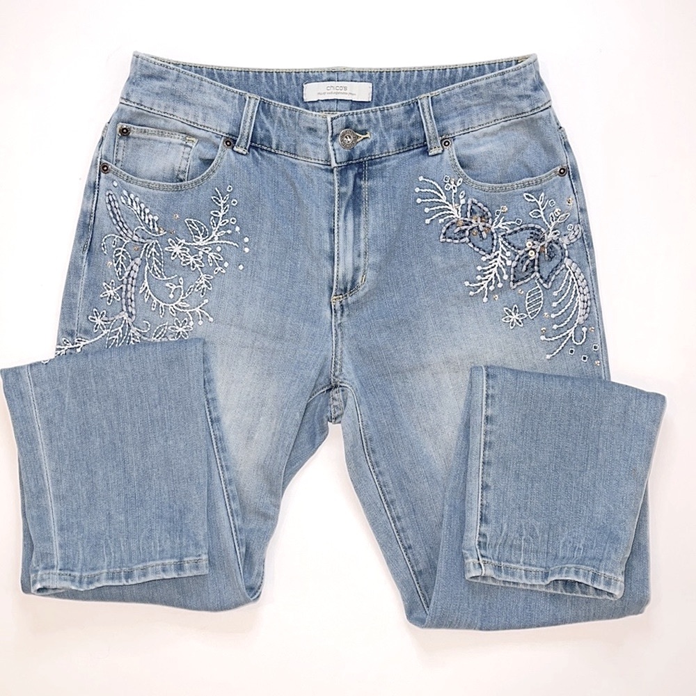 Vintage Chico's | Embroidered and Sequenced Crop Jeans